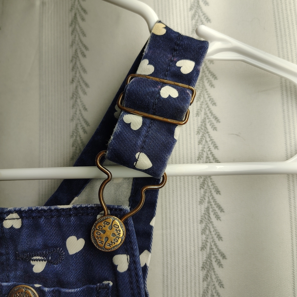 OshKosh B'gosh Denim Overalls with Cream Heart Pattern VESTBAK - Picture 3 of 6